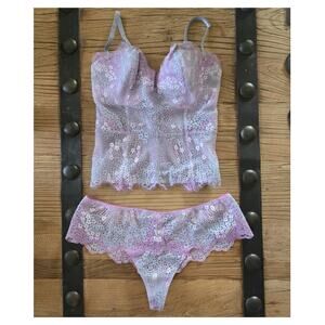 Victoria's Secret Dream Angels Purple Bustier and Thong Set sz 34D/L New